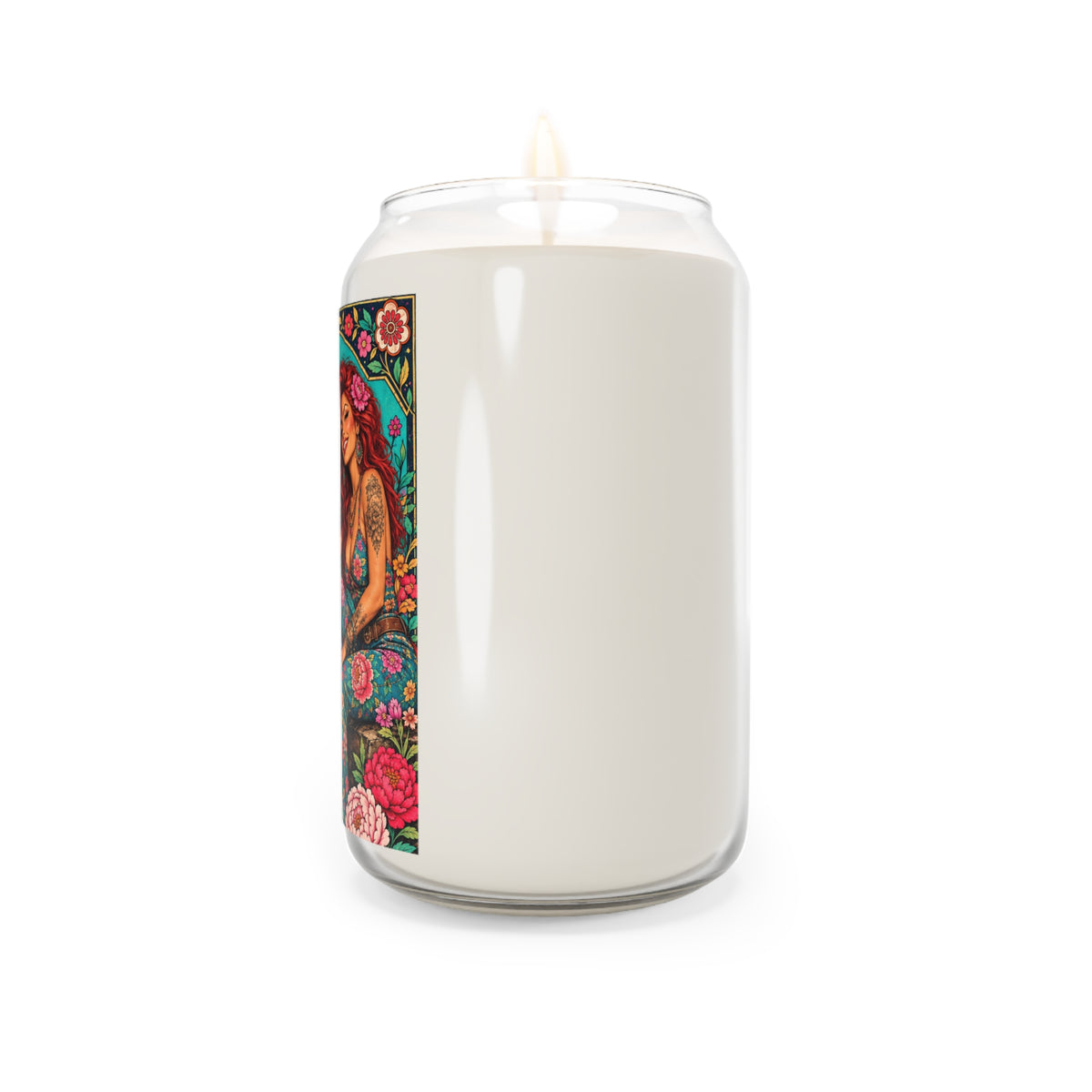 Soy Candle —teal “Sweet Enough to Fool You, Wild Enough to Mean It” Floral Boho Scented Candle (13.75 oz)