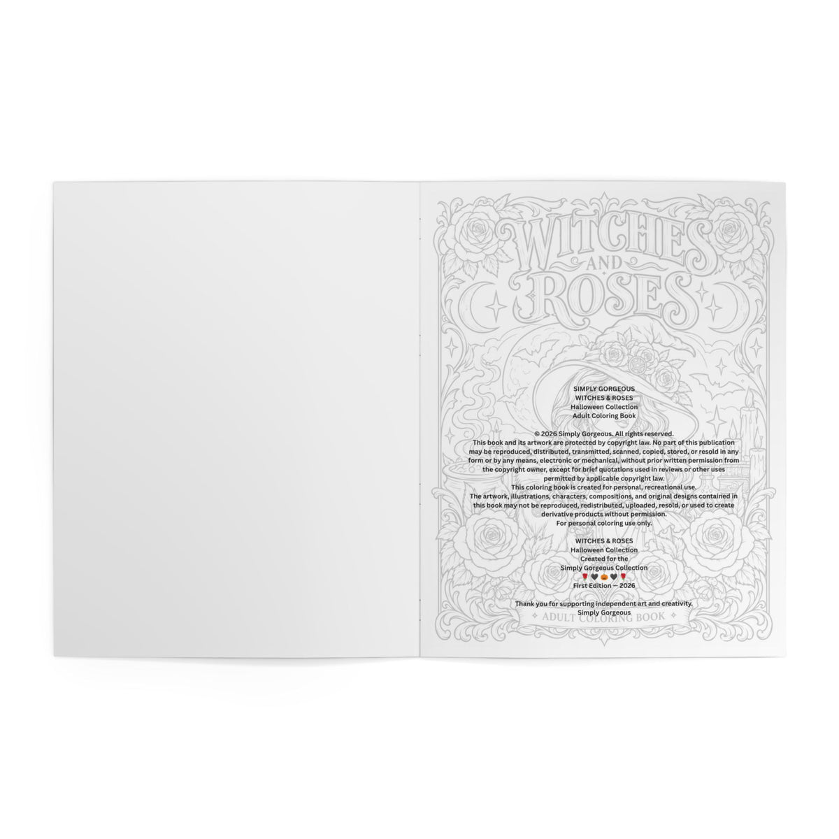 Witches & Roses Coloring Book — Adult Halloween Gothic Art Book