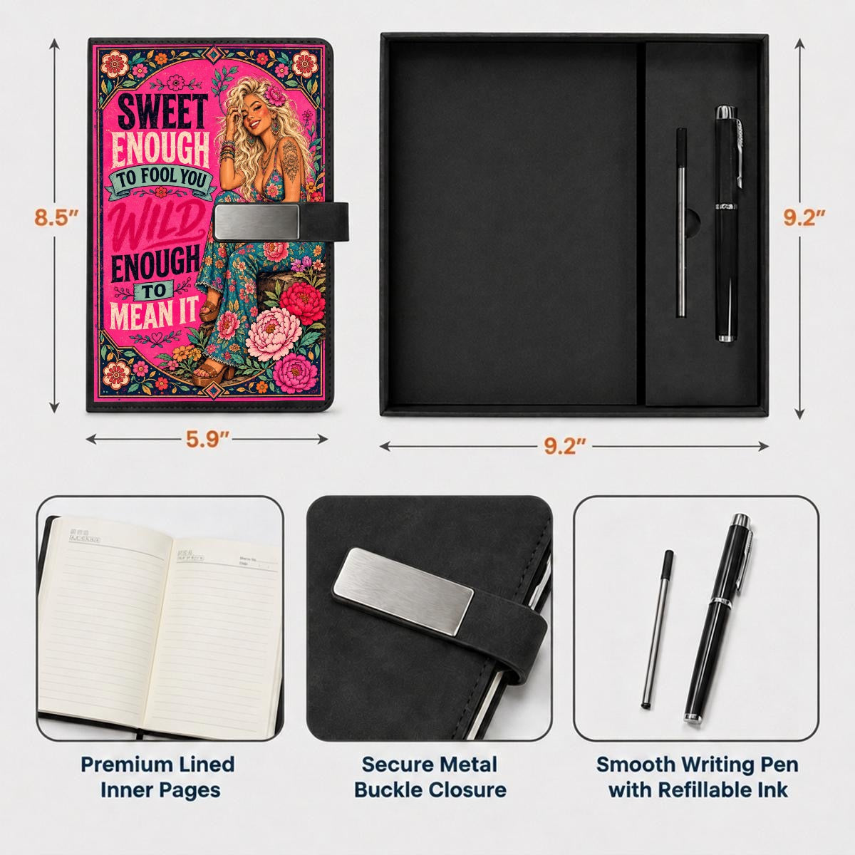 Hot Pink Notebook Gift Set with Metal Pen