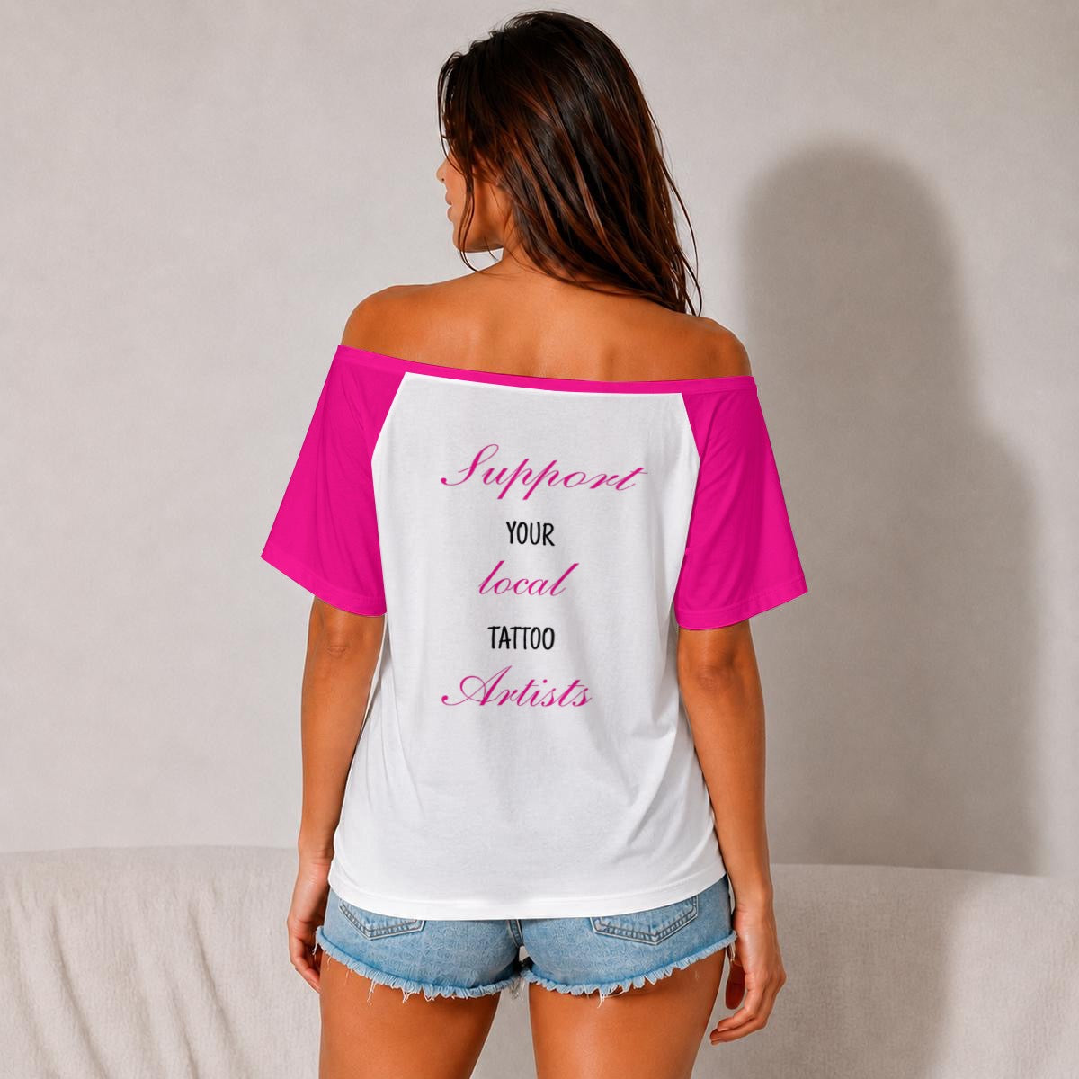 Hot Pink Classy Off-Shoulder Short Sleeve Top
