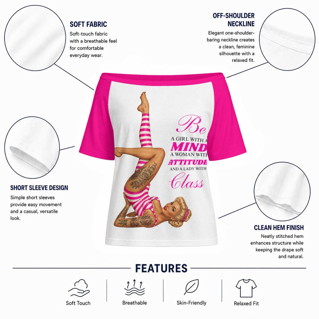 Hot Pink Classy Off-Shoulder Short Sleeve Top